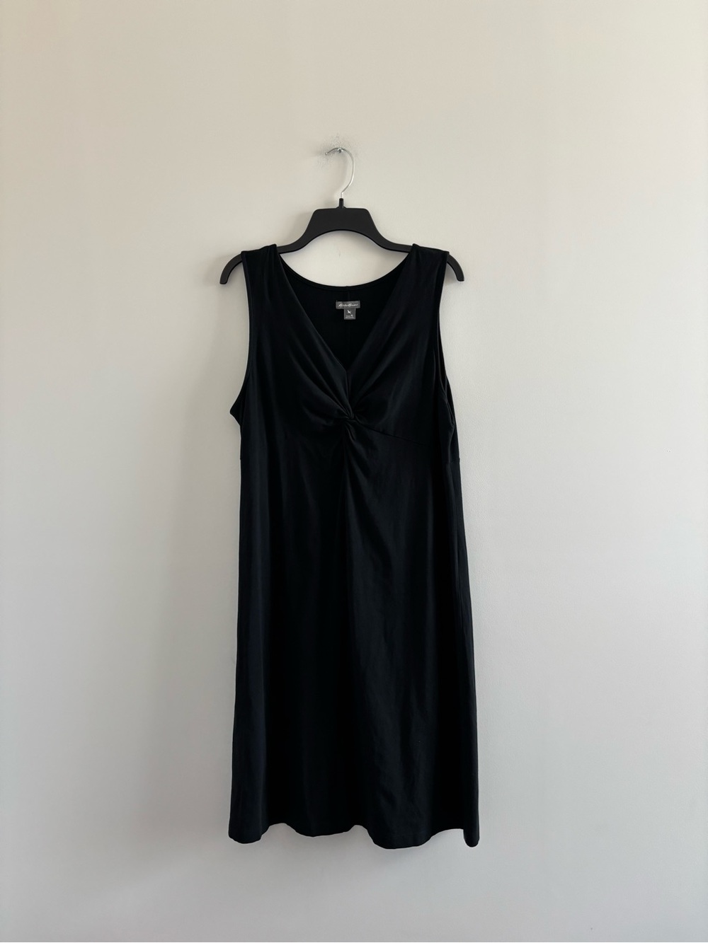 Eddie Bauer Dress Black Sleeveless Knee Twist Knot Modal Stretch XL Classic